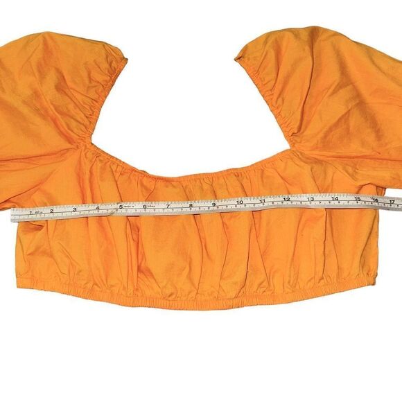 H&M Divided Crop Top Tie Front Puff Sleeve Orange Size Medium NWT - Picture 4 of 5